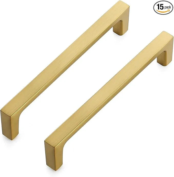 Ravinte 15 Pack Solid 5 Inch Kitchen Square Cabinet Handles Brushed Brass Drawer Pulls Kitchen Cabinet Hardware Handles - ModernBath