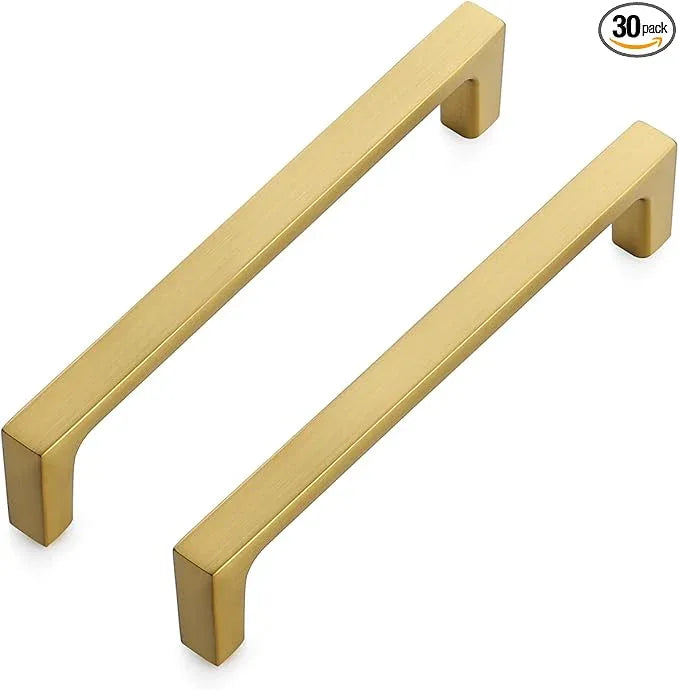 Ravinte 30 Pack Solid 5 Inch Square Cabinet Handles - Brushed Brass Drawer Pulls - Kitchen Hardware and Handles - ModernBath