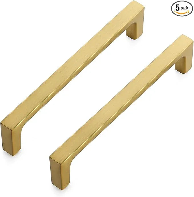 Ravinte 5 Pack Solid 5 Inch Kitchen Square Cabinet Handles Brushed Brass Drawer Pulls Kitchen Cabinet Hardware Handles - ModernBath