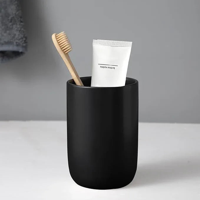 Matte Black Toothbrush Holders for Bathrooms - 1 Cups Ceramic Toothbrush Toothpaste Holders, Black Bathroom Tumbler Cup Reusable Toothbrush Cup Black Mouthwash Cup, Bathroom Counter Organizer - ModernBath
