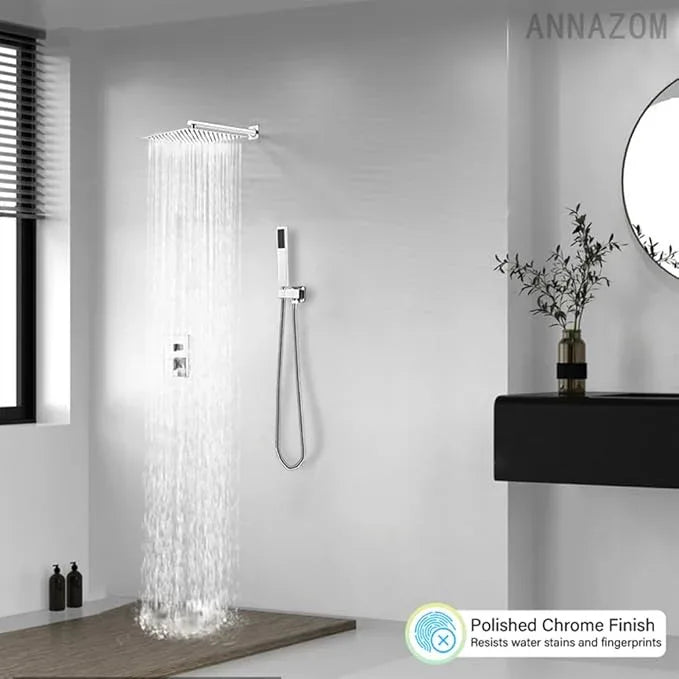 annazom Rain Shower System Set with 10 Inch Large Shower Head High Pressure 2 Function Recessed Shower Valve Mixer Chrome Surface for Bathroom Remodel, Chrome - ModernBath