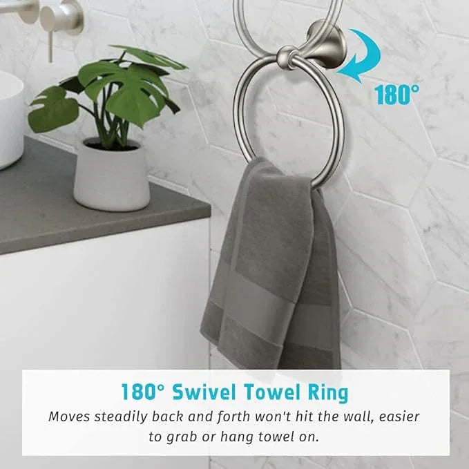 8 Piece Bathroom Accessory Set(Adjustable Towel Bar, Towel Ring, Toilet Paper Holder,Towel Hook), Wall Mounted Bathroom Hardware Accessories Set,Brushed Nickel - ModernBath