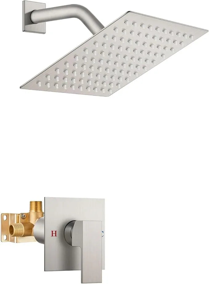 Airuida Shower Faucet Set Bathroom Rain Shower System SUS304 Stainless Steel Single Handle With Male Threads Rough-in Valve Shower Trim Kit 8 Inch Wall Mount Shower Head Brushed Nickel - ModernBath