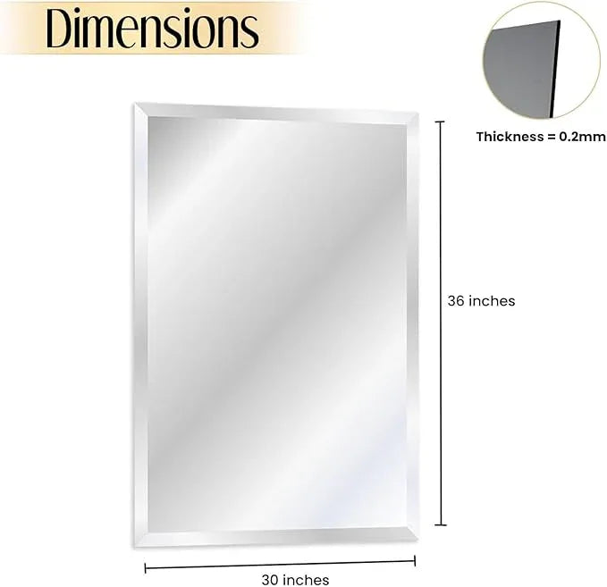 Duprima Rectangle Bevelled Frameless Mirror - Wall Mirror 30” x 36”, Shatterproof Modern Bathroom Mirror for Gym, Bathroom Vanity, Entryways with Bevelled Edge, Horizontally or Vertically - ModernBath
