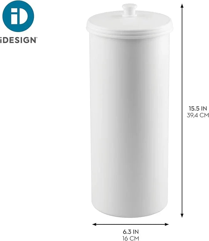 iDesign Freestanding Bathroom Toilet Paper Storage Holder with Lid for 3 Extra Rolls, White - ModernBath