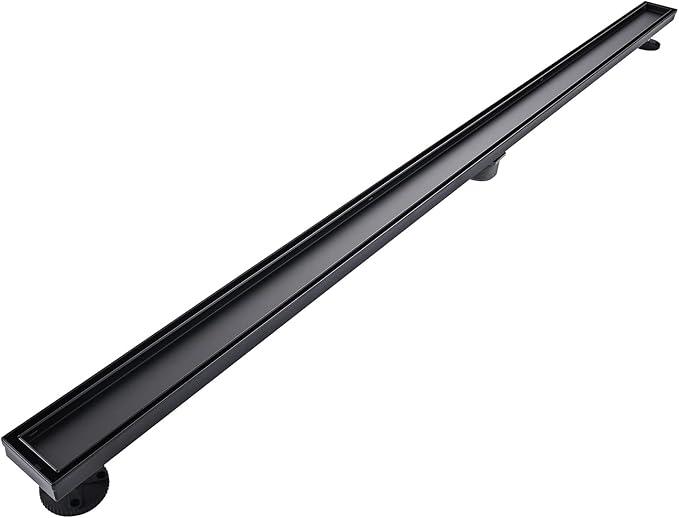 Linear Shower Floor Drain, Black 60 Inch 304 Stainless Steel Bathroom Drains Kit, Rectangular Shower Trench Drain with Reversable Tile-in Pattern Drain Cover & Hair Catcher - ModernBath