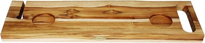 EcoDecors Eleganto 30" Live Edge Solid Teak Bath Caddy Tray with Handle, Book & Tablet Holder, Wine Glass Holders, Luxury Bathtub Tray - ModernBath