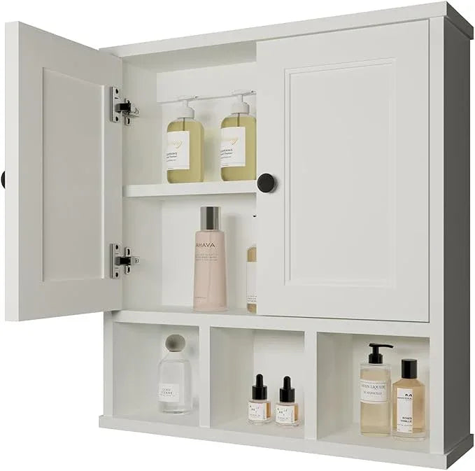 WPC Bathroom Cabinet Wall Mounted,with Adjustable Shelf,Wall Cabinet Shelf for Bathroom and Laundry, White - ModernBath
