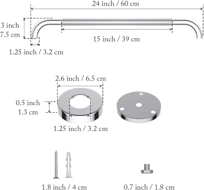 2 Pack 24 Inch Anti Slip Shower Grab Bar 1.25" Diameter,Munzong Stainless Steel Bathroom Grab Bar,Knurled Bathroom Balance Bar,Safety Handrail Support,Handicap Injury Elderly Senior Assist Bath Handle - ModernBath