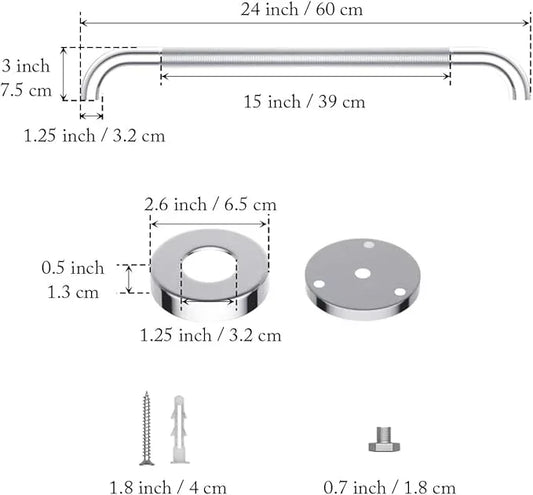 2 Pack 24 Inch Anti Slip Shower Grab Bar 1.25" Diameter,Munzong Stainless Steel Bathroom Grab Bar,Knurled Bathroom Balance Bar,Safety Handrail Support,Handicap Injury Elderly Senior Assist Bath Handle - ModernBath