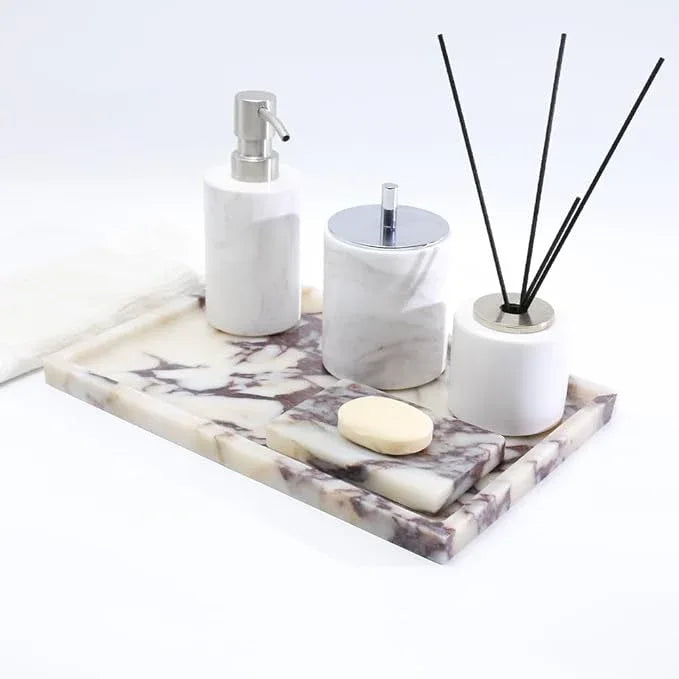 Real Luxurious Natural Marble Vanity Tray Genuine Marble/Stone Storage Tray for Home Decor Bathroom/Kitchen/Vanity/Dresser Non-Resin/Non-Ceramic - ModernBath