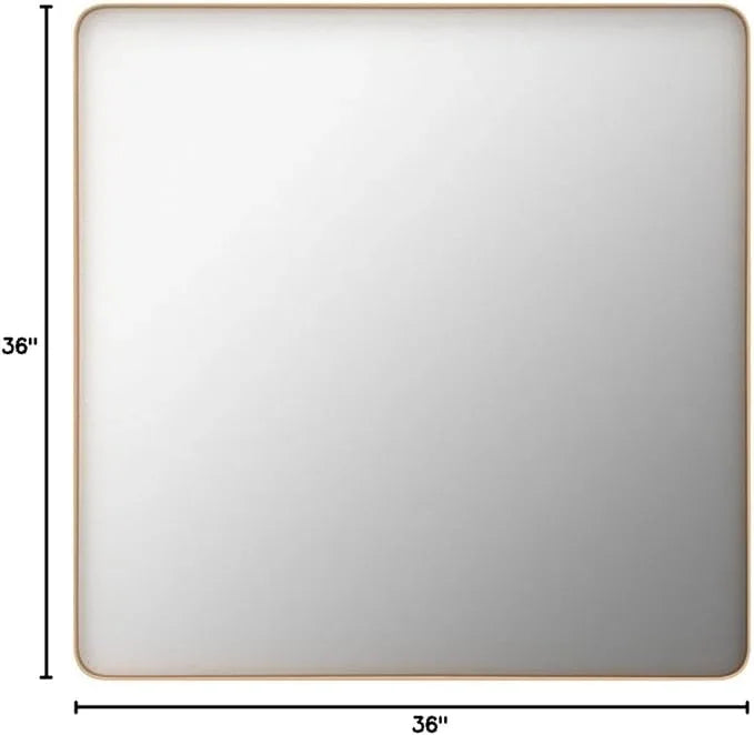 LOAAO 36”X36” Gold Bathroom Mirror, Rounded Rectangle Gold Frame Mirror, Brushed Gold Bathroom Vanity Mirror Wall-Mounted, Anti-Rust, Tempered Glass, Hangs Horizontally or Vertically - ModernBath