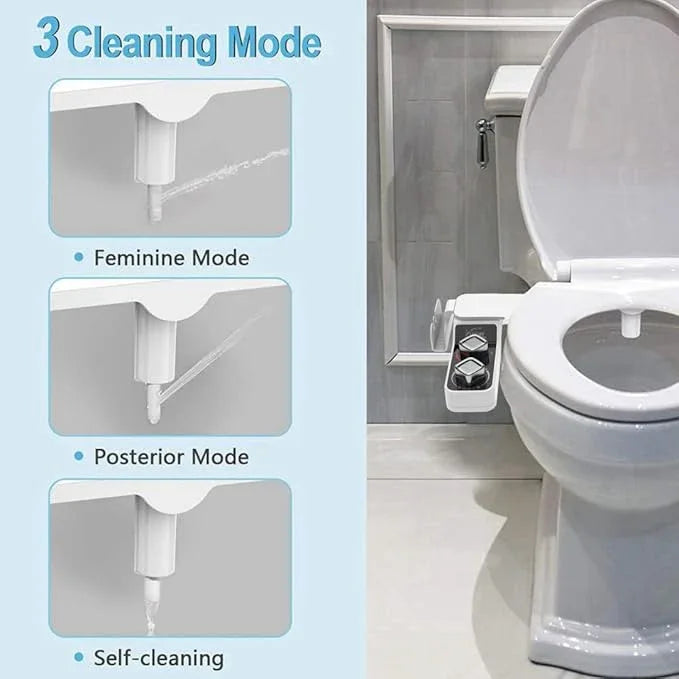 GOESMO Bidet Attachment for Toilet, Hot and Cold Water Non-Electric Self Cleaning Dual Nozzle(Frontal/Rear Wash) for Bidet Toilet Seat, Adjustable Water Pressure, Extra Phone Holder for Bathroom - ModernBath