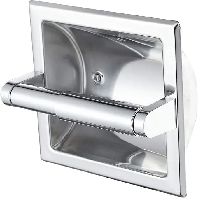 Recessed Toilet Paper Holder in Wall Insert Tissue Mount Toliets Toulet Mounted for Mega Rolls Bathroom Space Saving Design Brushed Silver - ModernBath
