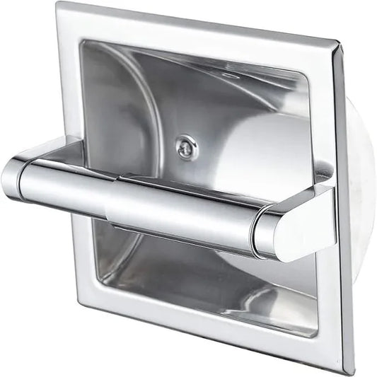 Recessed Toilet Paper Holder in Wall Insert Tissue Mount Toliets Toulet Mounted for Mega Rolls Bathroom Space Saving Design Brushed Silver - ModernBath