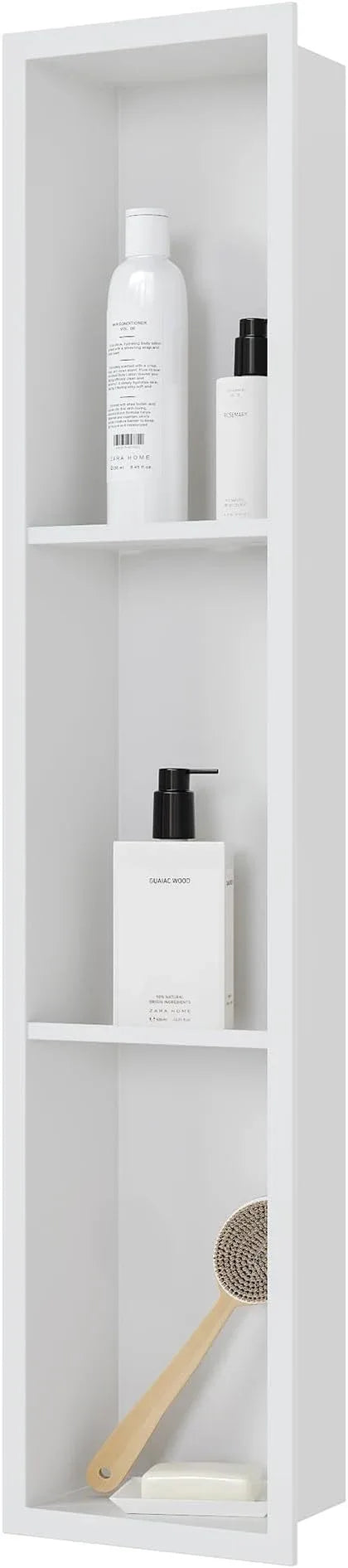 Qeke Stainless Steel Shower Niche 8" X 36", No Tile Needed Wall Niche Three-Tier, Recessed Shower Shelf for Bathroom Storage, Matte White - ModernBath