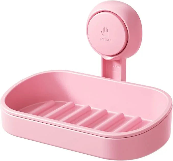 LEVERLOC Soap Dish Holder for Shower Suction Cup Wall Mounted Self Draining NO-Drilling Removable Bar Soap Sponge Holder for Bathroom Bathtub Kitchen Sink Waterproof Strong Vacuum Suction, Pink - ModernBath