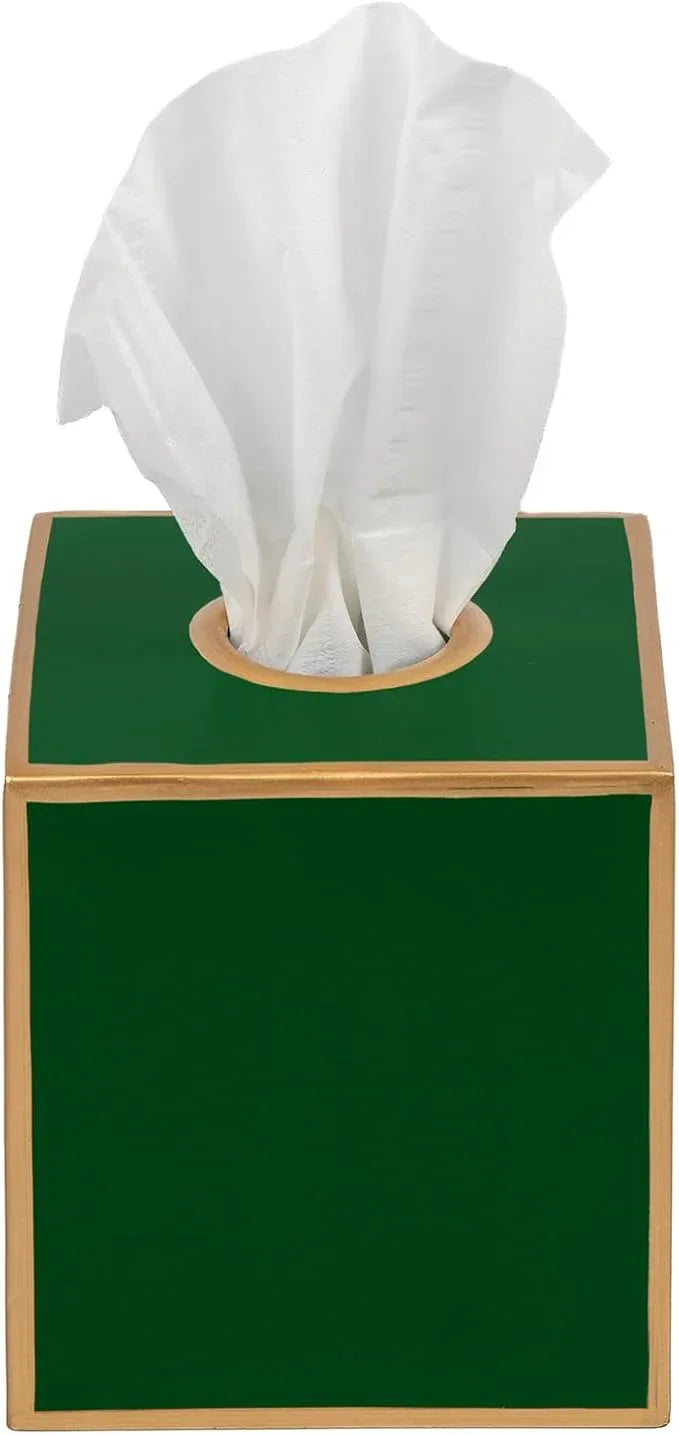 Jaye’s Studio Decorative Square Metal Tissue Box Cover Gold - Luxury Cube Facial Tissue Holder & Dispenser for Bathroom, Bedroom & Home, Modern Chic & Farmhouse Decor, Mattie Line (Emerald Green) - ModernBath