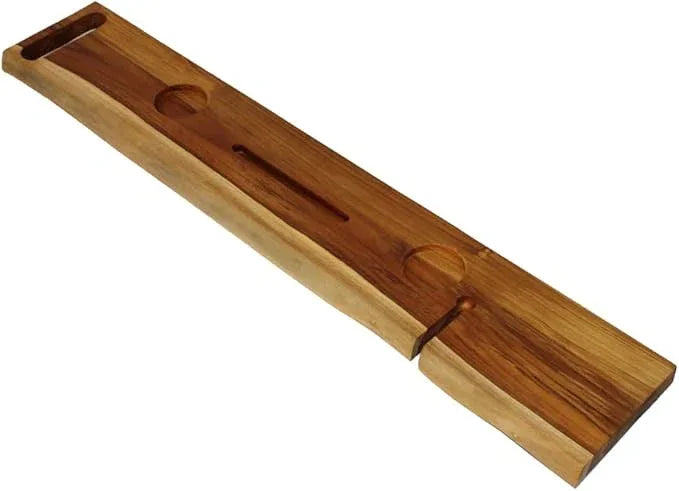 EcoDecors Eleganto 50" Live Edge Solid Teak Bath Caddy Tray with Handle, Book & Tablet Holder, Wine Glass Holders, Luxury Bathtub Tray - ModernBath
