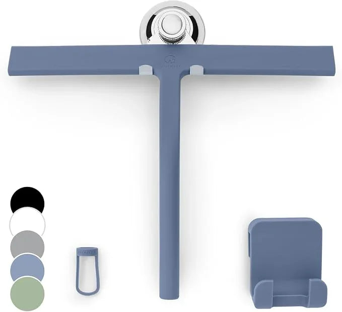 GÜTEWERK Shower Squeegee for Glass Doors, Silicone Window Squeegee, Bathroom and Glass Cleaning - Blue - 11 Inch - ModernBath