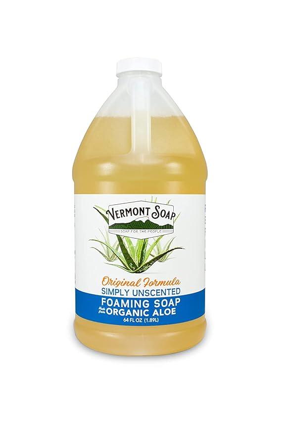 VERMONT SOAP Organic Unscented Foaming Hand Soap - Natural Moisturizing Soap for Dry Skin - Fragrance Free Liquid Bathroom Hand Soap - Simply Unscented - 64 oz - ModernBath