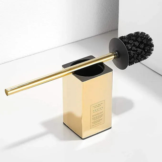 Freestanding Toilet Brush Holder for bathrooms 304 Stainless Steel Toilet Brush Stand Square Storage and Organization Rust Resistant 17-inch high Polished Gold Finished - ModernBath