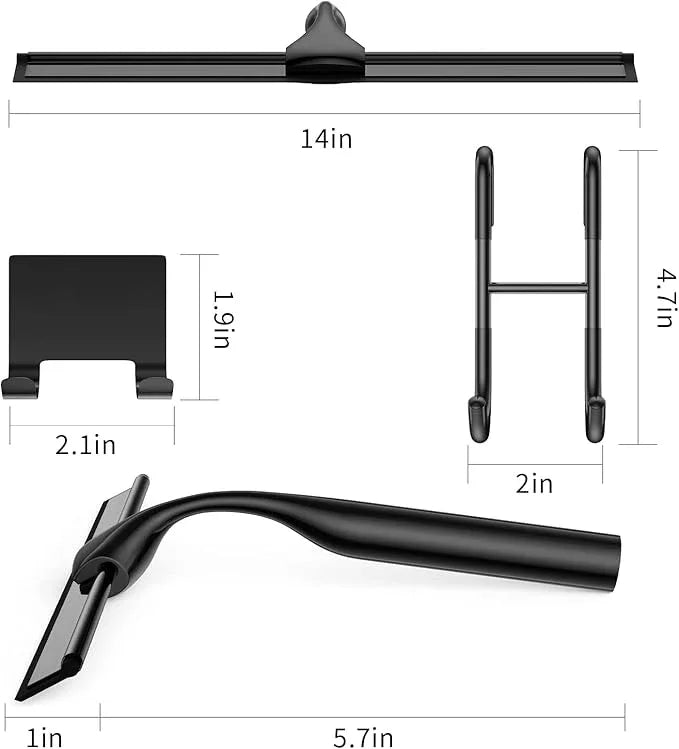 Black 14-Inches Stainless Steel Shower Squeegee Set, Include Shower Door Hook, Adhesive Hook and Spare Silicone Blade, Window Squeegee for Shower Glass Door, Bathroom, Mirror, Window and Car Glass - ModernBath
