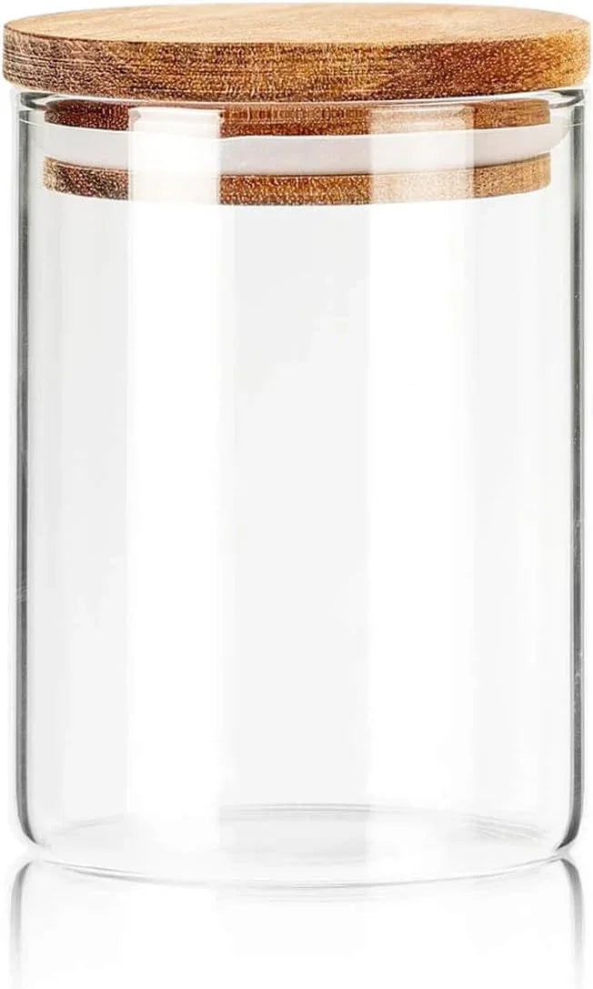 Labina Qtip Holder Glass Bathroom Organizer Storage Canisters with Wooden Lid, 10oz Jar for Cotton Balls Swabs Dispenser and Bathroom Essentials - ModernBath