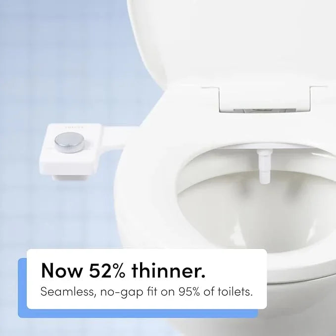 TUSHY Fresh Cool Water Bidet: Ultra Slim Toilet Seat Attachment (Non-Electric Self-Cleaning Hygienic Nozzle) Easy DIY Install <10 Min (Adjustable Water Pressure Control), Matte Brass Knob - ModernBath