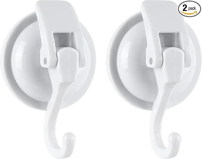 Heavy Duty Shower Suction Cup Hooks - Glass and Bathroom Robe Hangers, Reusable, No Hole Punch - White, 2 Pack - ModernBath