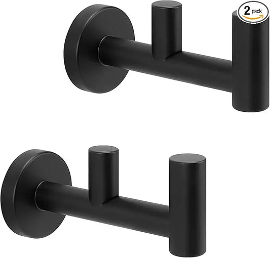 NearMoon Bathroom Double Towel Hook- SUS304 Stainless Steel Robe Towel Holder, Heavy Duty Double Coat Hook for Bathroom Livingroom Kitchen Wall Mounted (Matte Black-F, 2 Pack) - ModernBath