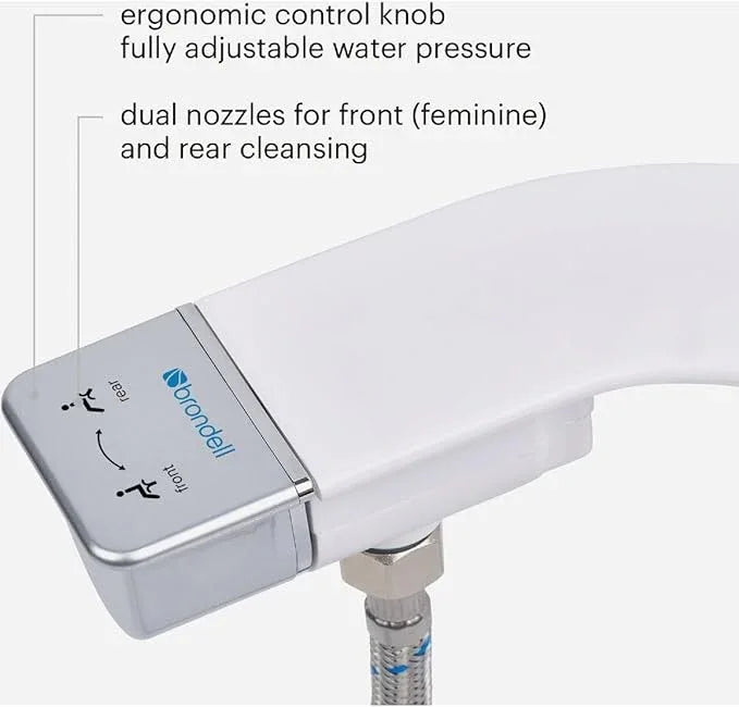 Brondell Bidet Attachment for Toilet SS-250 SimpleSpa Fresh Water Spray with Adjustable Water Pressure Side Arm Control, Slim Bidet Sprayer, Silver Knob (Dual Nozzle) - ModernBath