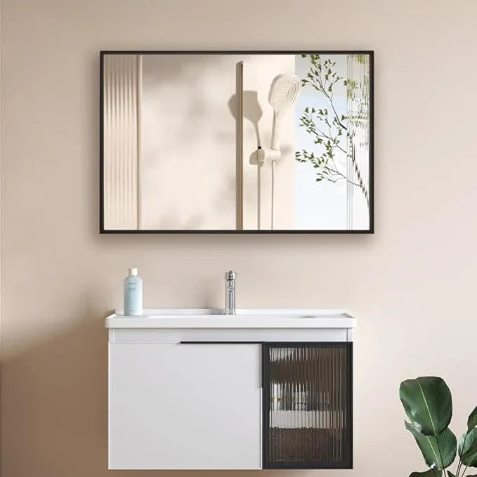miroro Black 24x32 Inch Metal Framed Mirror for Wall, Large Rounded Rectangle Mirror, Anti-Rust, Tempered Glass, Hangs Horizontally or Vertically - ModernBath