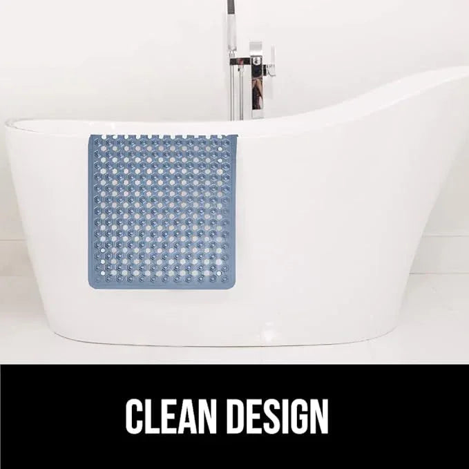 GORILLA GRIP Patented Bath Tub Shower Mat, Machine Washable Bathtub Floor Liner Mats, Suction Cups and Drain Holes to Keep Tubs Clean, Soft on Feet, Bathroom Essentials, 35x16 Inch, Clear Navy - ModernBath
