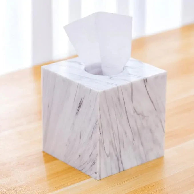 Tissue Box Cover Holder Square Marble Tissue Box Holder Bathroom Vanity Nightstand Bedroom Livingroom Decorative Decor Toilet Organizer Tissues (Marble, Square) - ModernBath