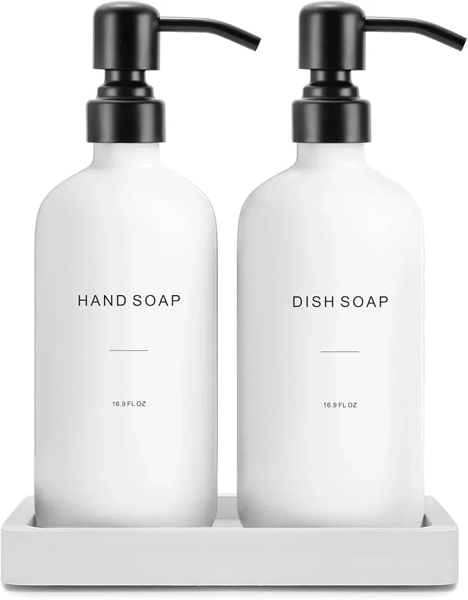Prus Waso Kitchen Soap Dispenser Set, White Soap Dispenser with Black Stainless Steel Pump, Perfect for Modern Kitchen Decor. (White) - ModernBath