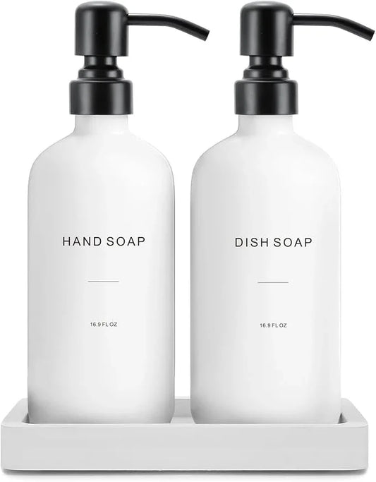 Prus Waso Kitchen Soap Dispenser Set, White Soap Dispenser with Black Stainless Steel Pump, Perfect for Modern Kitchen Decor. (White) - ModernBath
