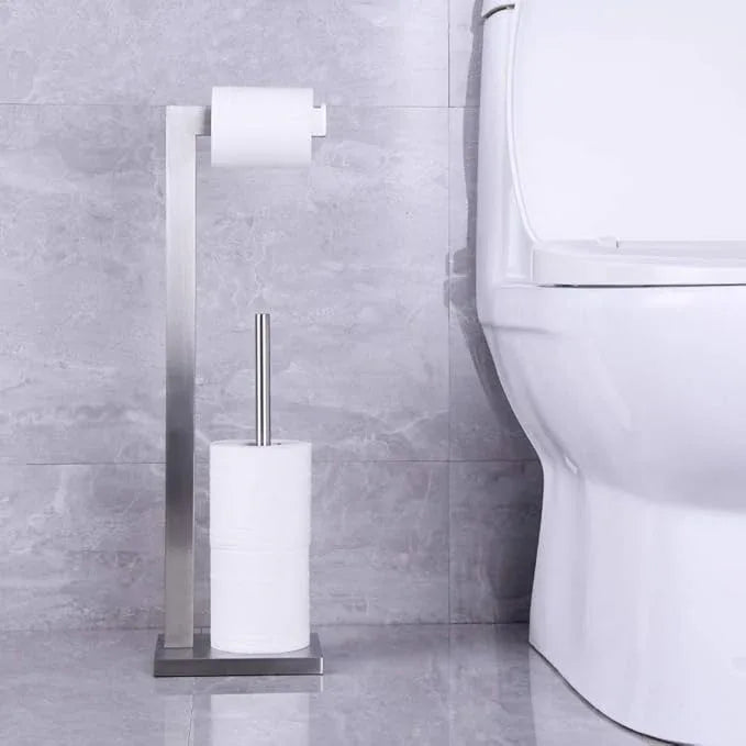 kimzcn Free Standing Toilet Paper Holder Stand with Reserve, Bathroom Tissue Dispenser Paper Roll Storage Holder Stand for Jumbo Roll, Stainless Steel Rustproof Brushed Finish - ModernBath