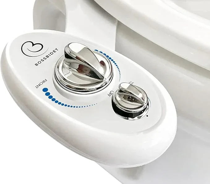 Boss Bidet Luxury White Blue - Bidet Attachment for Toilet Seat - Dual Nozzles, Self-Cleaning, Non-Electric Water Sprayer, Save Money On Toilet Paper and Reduce Waste - ModernBath