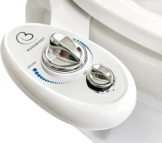 Boss Bidet Luxury White Blue - Bidet Attachment for Toilet Seat - Dual Nozzles, Self-Cleaning, Non-Electric Water Sprayer, Save Money On Toilet Paper and Reduce Waste - ModernBath