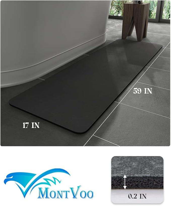 MontVoo -Bath Mat Rug-Rubber Backing Non Slip Quick Dry Absorbent Thin Bathroom Rugs Fit Under Door-Faux Suede Surface Bathroom Floor Mats-Shower Rug for in Front of Bathtub Shower Dark Grey 17"x59" - ModernBath