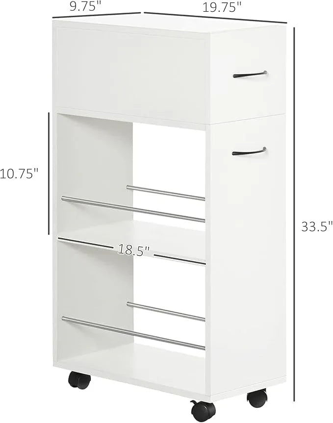 HOMCOM 3- Tier Slim Storage Cart, Rolling Narrow Kitchen Cart on Wheels for Small Place, Slide Out Side Utility Cart for Bathroom, Laundry - ModernBath
