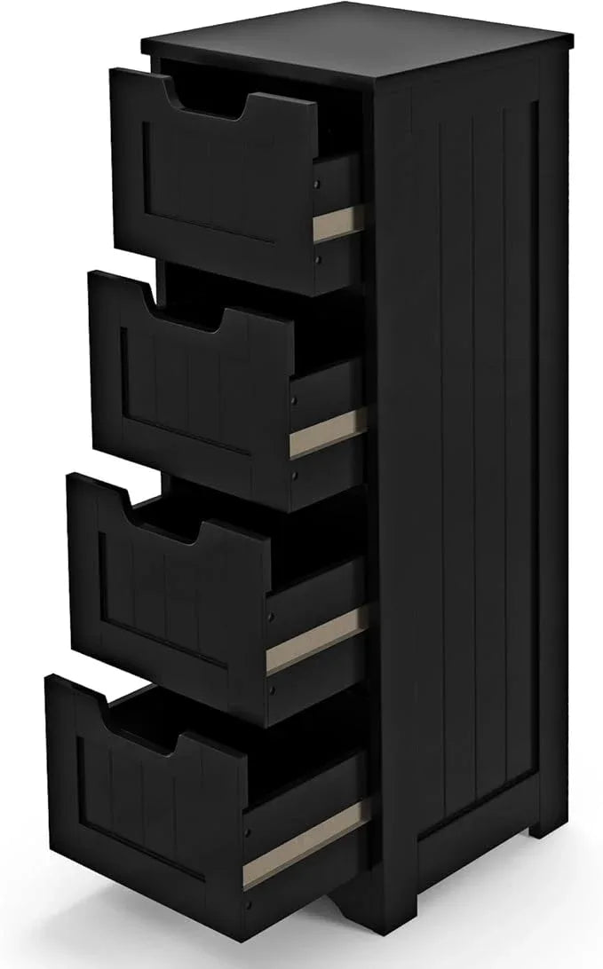 LOKO Floor Storage Cabinet with 4 Drawers, Bathroom Cabinet with Anti-toppling Device, Multifunctional Floor Cabinet for Bathroom, Living Room, Kitchen, 12 x 12 x 32 inches (Black) - ModernBath