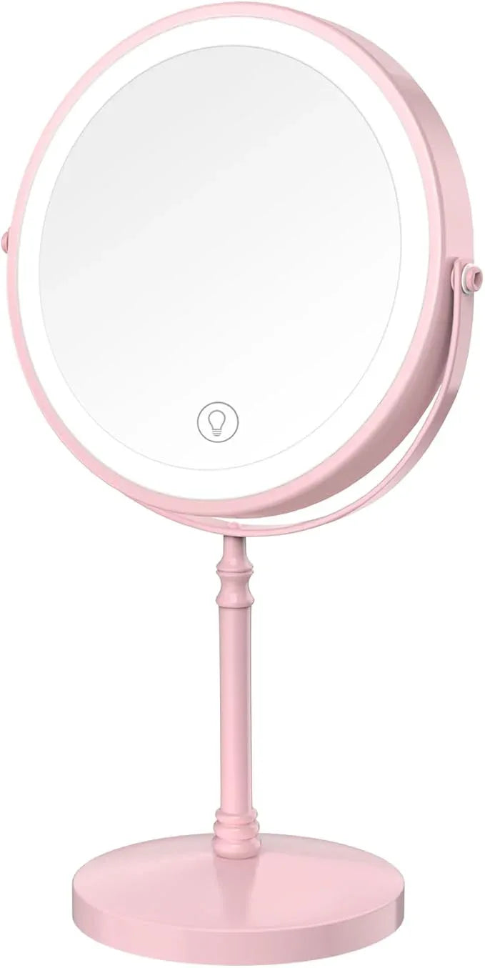 Lighted Makeup Mirror, 3000 mAh Rechargeable Double Sided Magnifying Vanity Mirror with 3 Colors, 1x/10x, 360° Rotation , Brightness Adjustable Magnification Cosmetic Light up Mirror, Women Gift - ModernBath