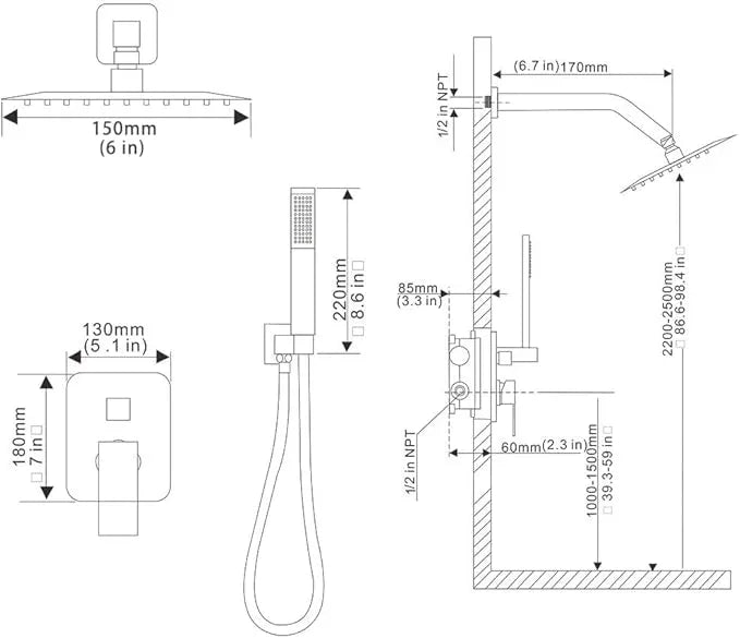 JingGang Brushed Gold Shower System 6 Inch Bathroom Luxury Rain Mixer Shower Combo Set Wall Mounted Rainfall Shower Head and Handheld System Shower Faucet Set Rough-in Valve Body and Trim Kit - ModernBath