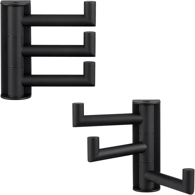 Angle Simple Swivel Towel Hooks for Bathroom, SUS 304 Stainless Steel Foldable 3 Arms Robe Towel Holder, Shower Wall Coat Hooks, Matte Black, 2 Pack - ModernBath