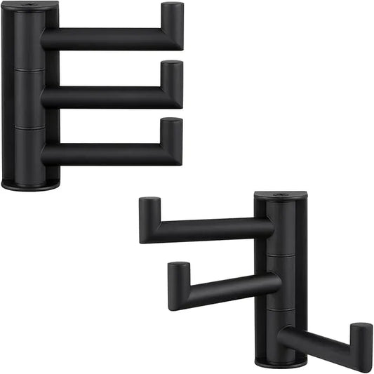 Angle Simple Swivel Towel Hooks for Bathroom, SUS 304 Stainless Steel Foldable 3 Arms Robe Towel Holder, Shower Wall Coat Hooks, Matte Black, 2 Pack - ModernBath