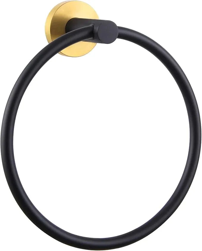 APLusee Black Gold Towel Ring for Bathroom Wall, Stainless Steel Hand Towel Holder, Wall Mounted - ModernBath