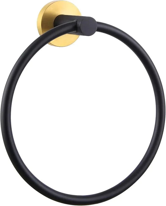 APLusee Black Gold Towel Ring for Bathroom Wall, Stainless Steel Hand Towel Holder, Wall Mounted - ModernBath