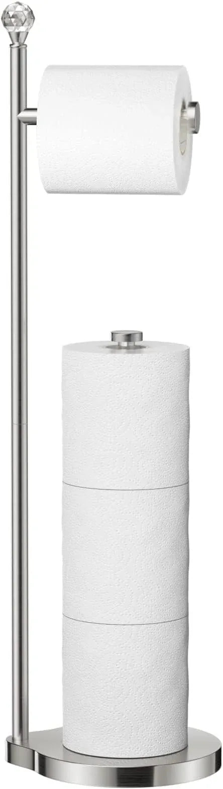 Toilet Paper Holder for Bathroom, Heavy Weighted Metal Free Standing Toilet Paper Storage with Crystal Ball, Toilet Paper Stand for Bathroom Accessories, Brushed Nickel [Holds MEGA Rolls] - ModernBath